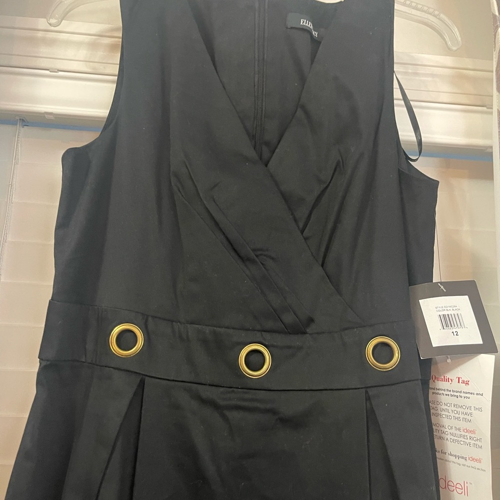 Eloquii Black and Gold Sleeveless Wrap Mini Dress